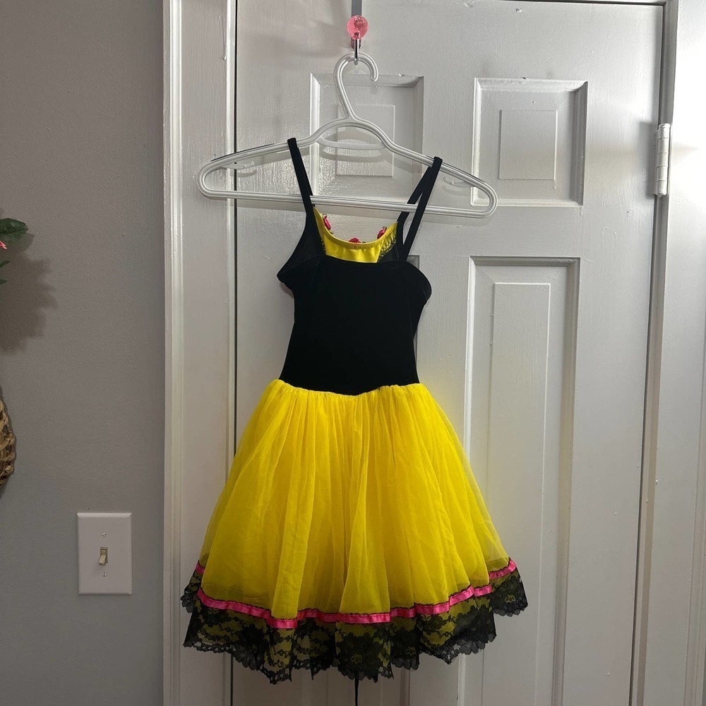 Girls Yellow & Black Tulle Party Dress
